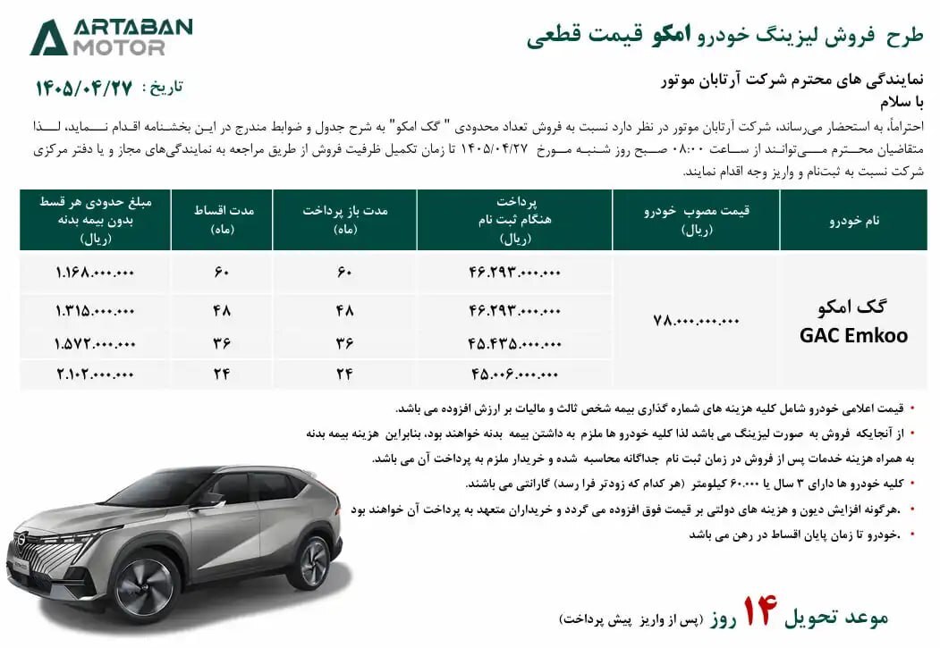 آرتابان موتور فروش اقساطی گک امکو را آغاز کرد؛ تحویل ۱۴ روزه با بازپرداخت تا ۶۰ ماه