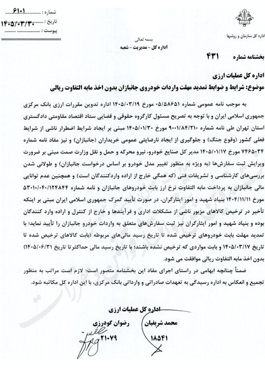 شرایط جدید بانک مرکزی برای ترخیص خودروهای جانبازان ابلاغ شد